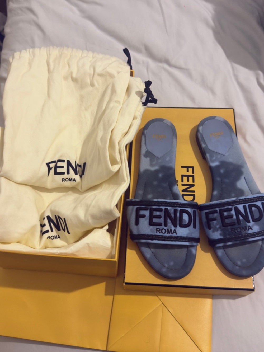 Fendi Tie-Dye Blue embroidered Logo Slide Sandals